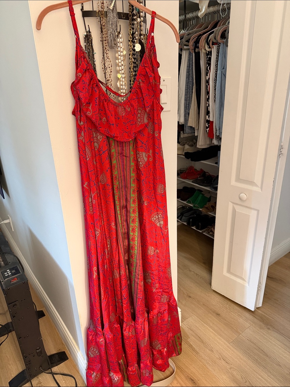 Red Floral Ruffled Maxi Dress - Women